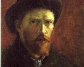 文森特 威廉 梵高 : 戴深色毛毡帽的自画像